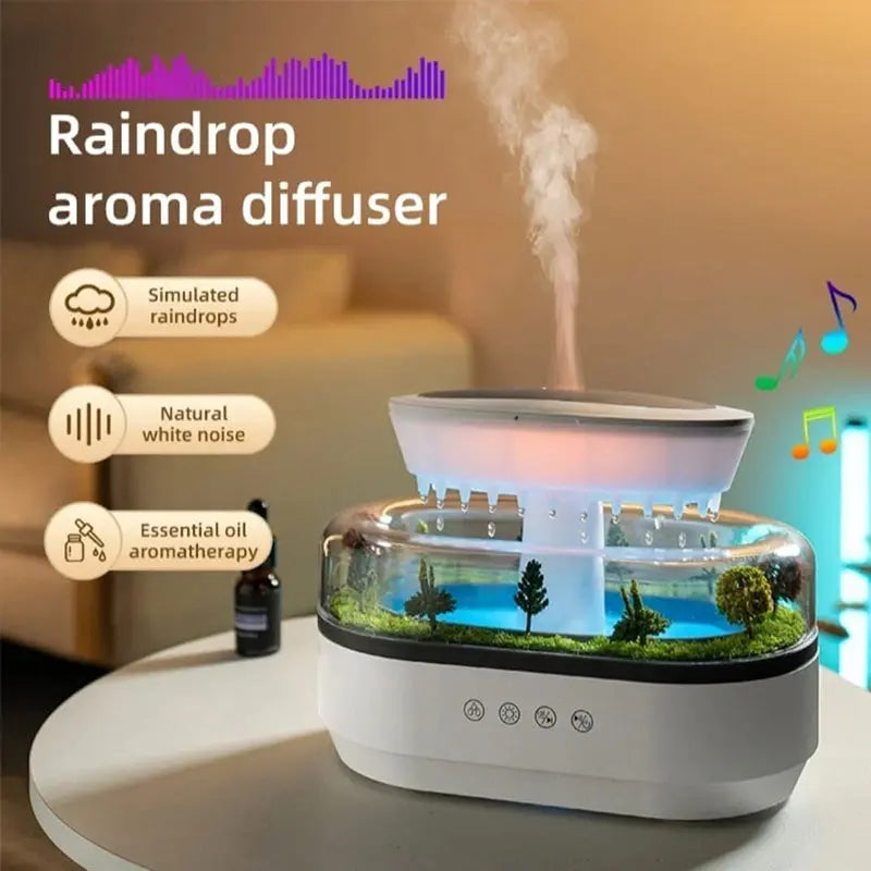 Raindrop - style aroma humidifier with lights, white noise, and essential oil diffusion for home. V.I.P Digital Presence